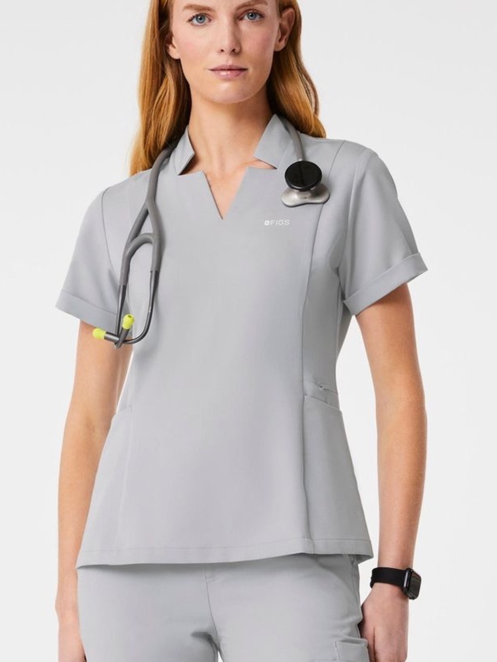 Figs Inala Slim Scrub Top - Silver Arrows